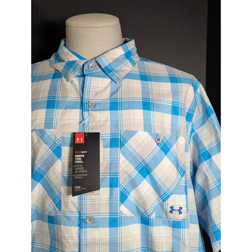 Under Armour Chesapeake Men’s 2XL Shirt NWT Plaid Blue White Short Sleeve Fishin
